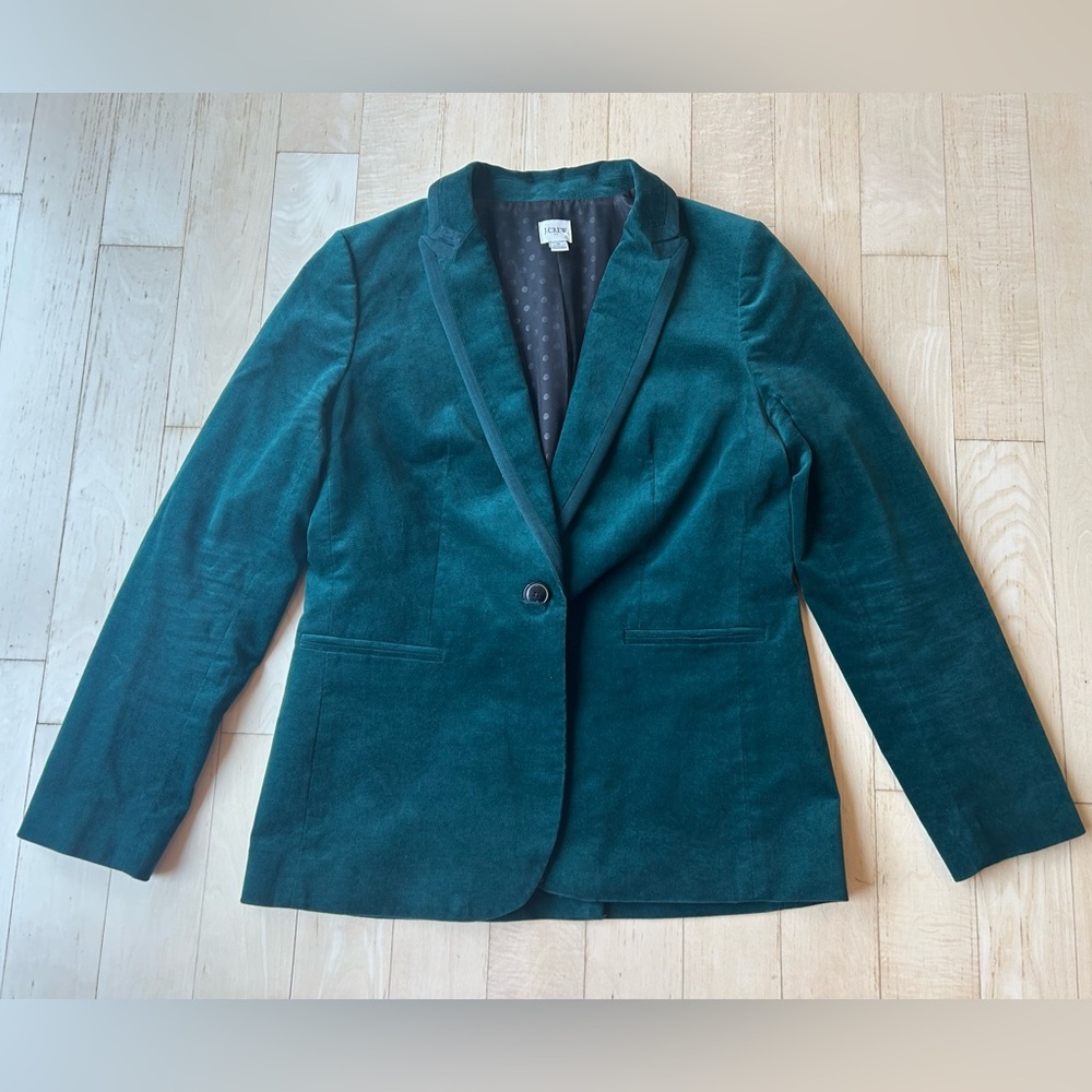 J. Crew Women’s Velvet One-Button Blazer Old Forest Green Style BU281 Size 8 EUC - Picture 7 of 16